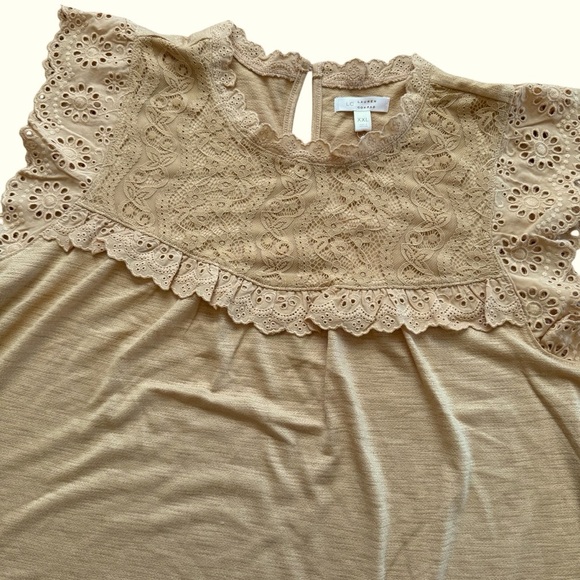 LC Lauren Conrad Mojave Gold Lace Flatter Short Sleeve Tank Top XXL NWT - Picture 2 of 5